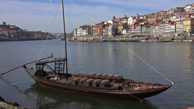 Traditional boat with barrels on Douro river