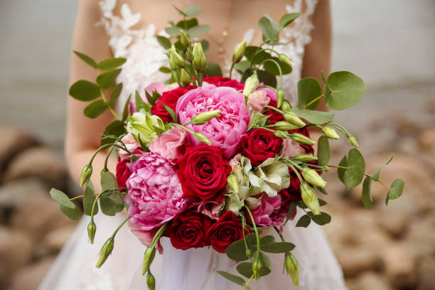 istock pink Bridal bouquet at the wedding 1287867769