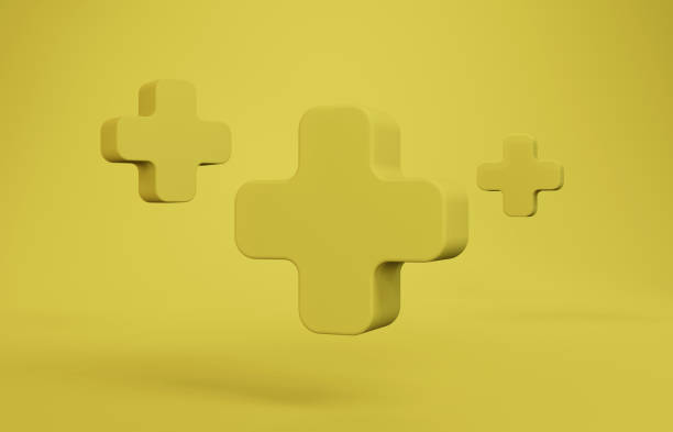 istock 3D Green Plus Signs On The Green Background. Points and prize concept. 1287871851