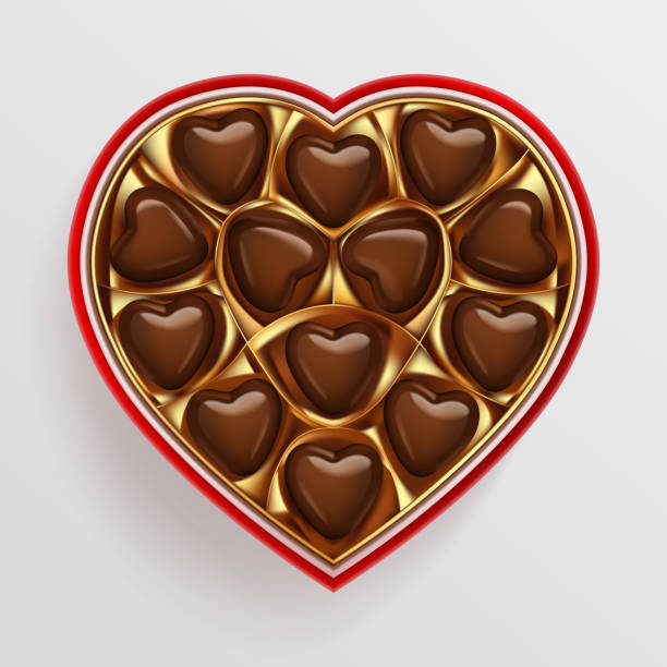 ilustraciones, imágenes clip art, dibujos animados e iconos de stock de caja de dulces de chocolate en forma de corazón - chocolate candy chocolate box candy