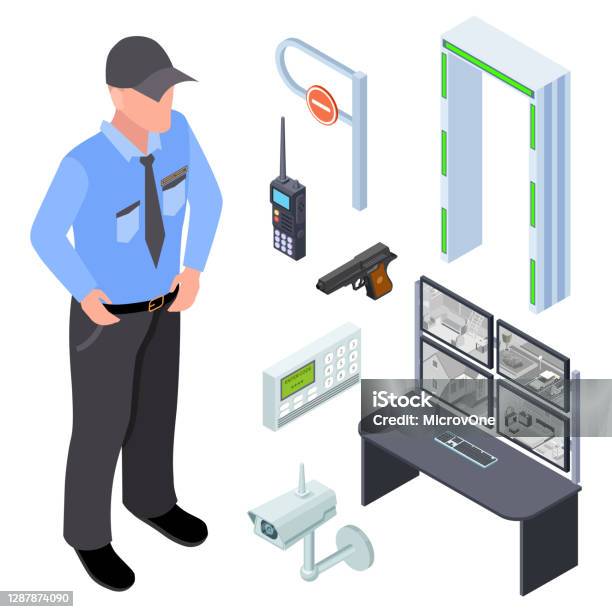 Security Checkpoint Graphics Inventory Of Police Security Checkpoint Isometric Vector Set Stock ...