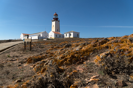 Berlenga Island, Portugal - August 28, 2019: Lighthouse of Berlengas islands, in Portugal, near Peniche coast.