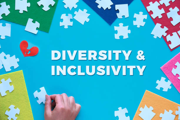 istock Concept paper design, text Diversity and Inclusivity. Jigsaw puzzle elements and multicolor felt 1287889244