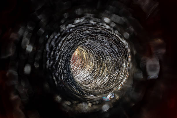 focus stack of inside a flexible pipe Inside view of flexible hose pipe typically found in residential use air duct photos stock pictures, royalty-free photos & images