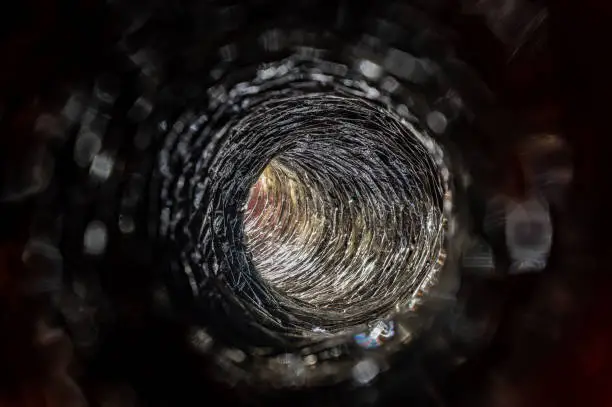 Inside view of flexible hose pipe typically found in residential use