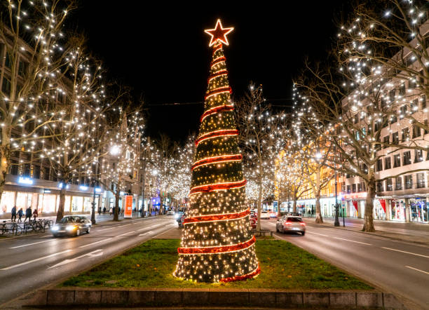 Illuminated Christmas decorations in Berlin at night
