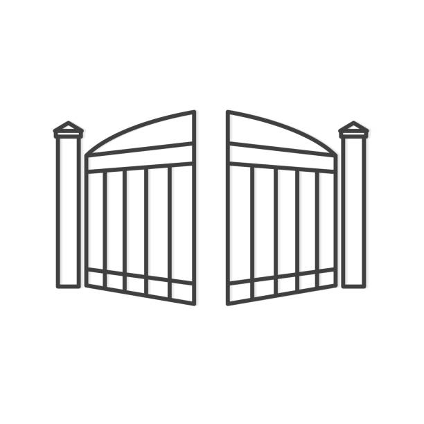 black open modern gate black open modern gate- vector illustration building entrance illustrations stock illustrations