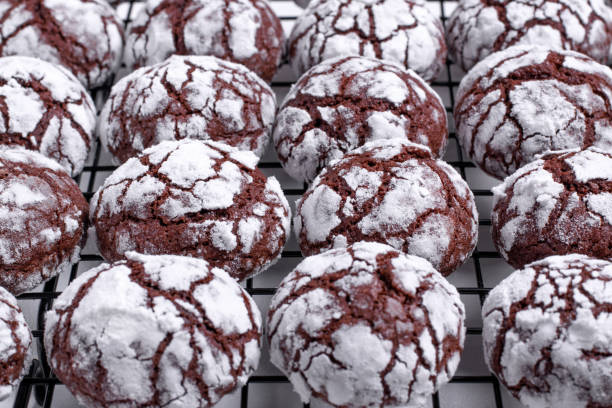 istock Chocolate crinkle cookies in rows 1287903351