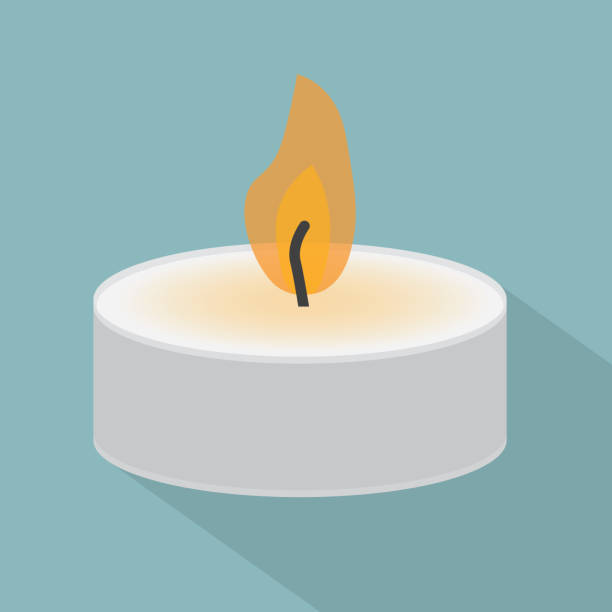 illustrazioni stock, clip art, cartoni animati e icone di tendenza di candela a lume di tè accesa - candle tea light candlelight flame