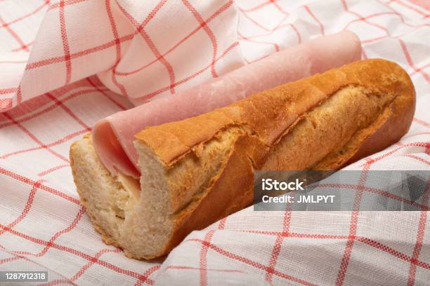 Ham Sandwich With A French Baguette Stock Photo - Download Image Now - Ham, Butter, Sandwich