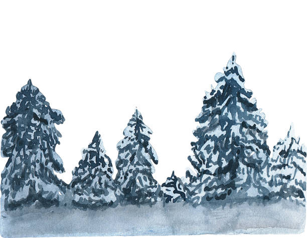 istock Hand drawn watercolor coniferous forest illustration. Winter nature,snowy forest,  holiday background, conifer, snow. For winter Christmas design 1287912482
