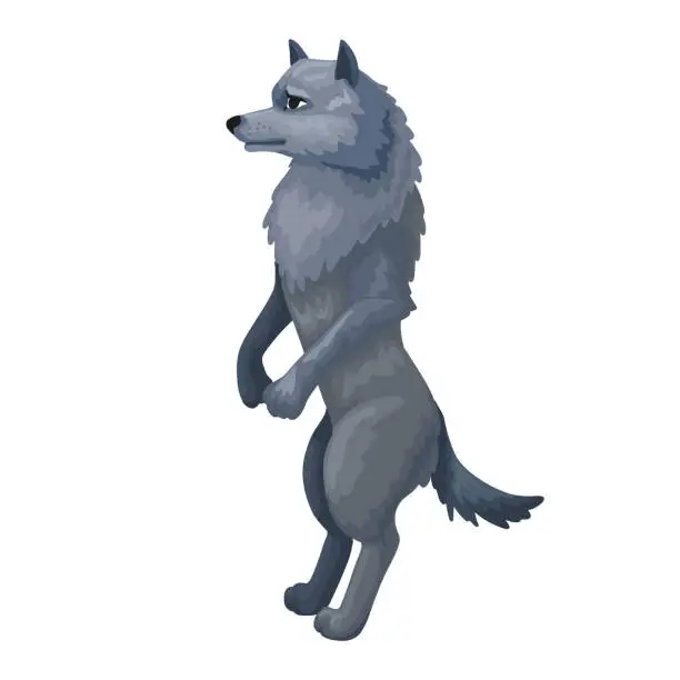 Vector illustration of Wolf standing on its paws. Cartoon animal. Vector isolated illustration.