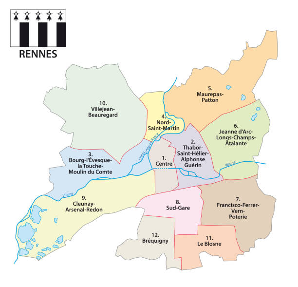 administrative vector map of Breton capital Rennes, France administrative vector map of Breton capital Rennes, France ille et vilaine stock illustrations