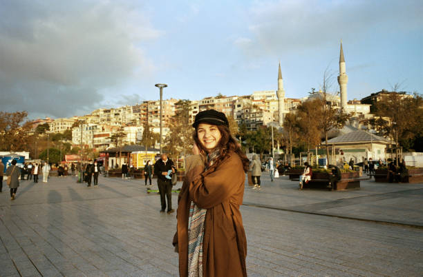 Woman walking in Istanbul in autumn
