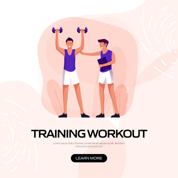 Fitness and Workout Concept Banner Design. Modern Flat Style Vector Illustration Fitness and Workout Concept Banner Design. Modern Flat Style Vector Illustration personal trainer stock illustrations
