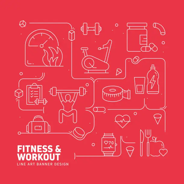 Vector illustration of Fitness and Workout Related Modern Line Style Vector Illustration