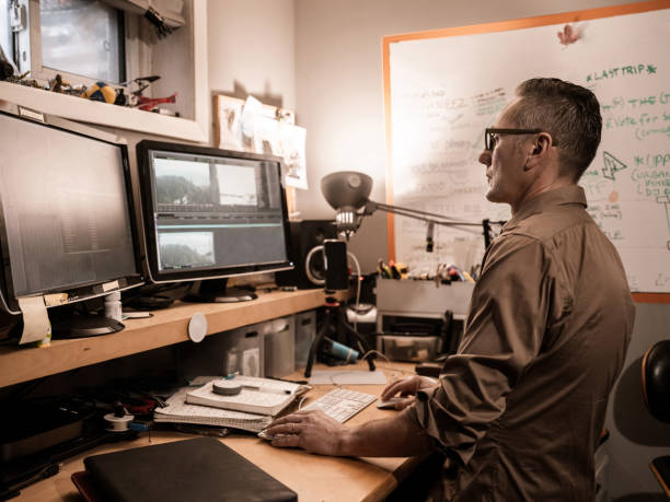 Male video editor working at home