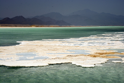 Huge natural salt formations found in lake Assal, Djibouti. Salt lake found in the Horn of Africa
