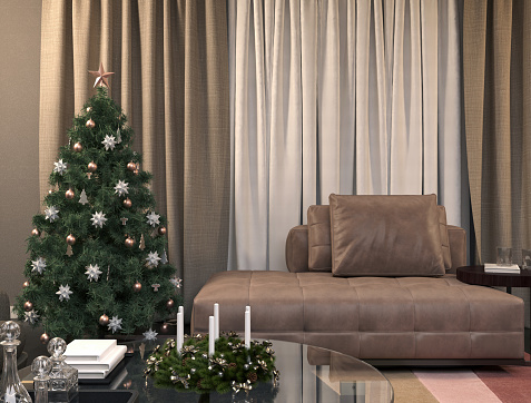 Picture of Cozy Living room, and Christmas decoration. Render image.