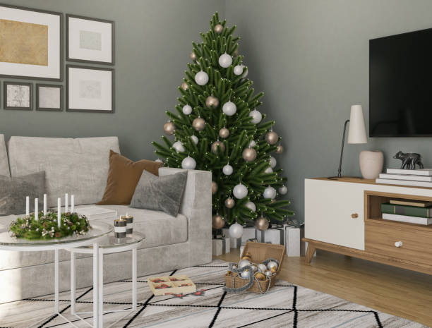 istock Christmas tree in domestic living room 1287938856