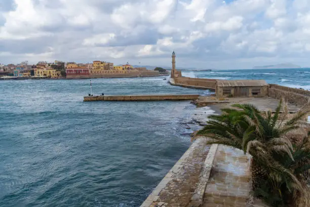 Photo of Panorama of the old venetian harbor of Chania, the second largest city of Crete, Greece