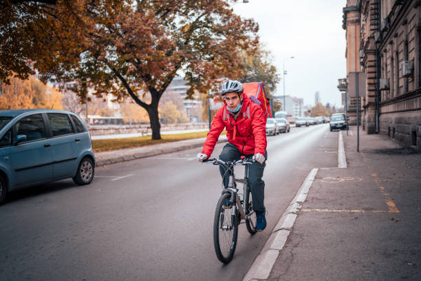 istock Food delivery on bicycle 1287946323