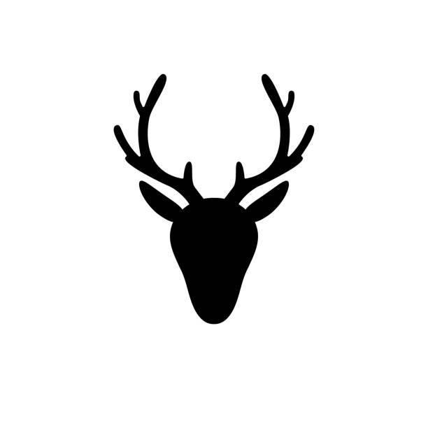 Vector flat black deer head silhouette Vector flat black deer head silhouette isolated on white background silhouette of a elk antler tattoo stock illustrations