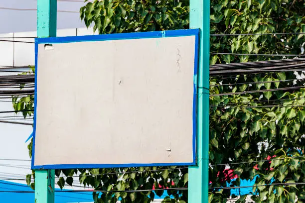 Photo of Turquoise blue blank sign in Kathmandu, Nepal.