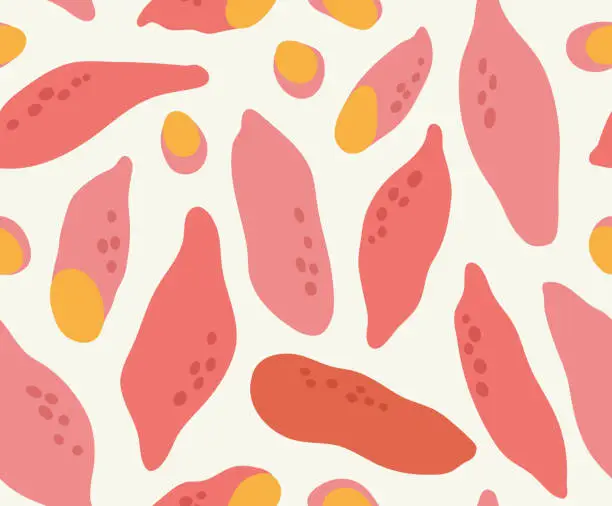 Vector illustration of Seamless pattern of batata on a beige background.