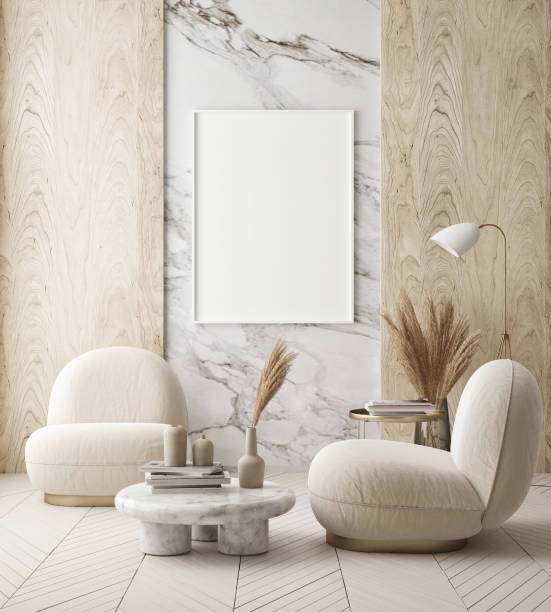 istock mock up poster frame in modern interior background, scandinavian style, 3D render 1287959441