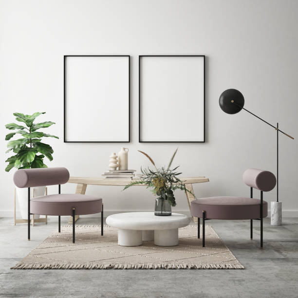 istock mock up poster frame in modern interior background, scandinavian style, 3D render 1287959442
