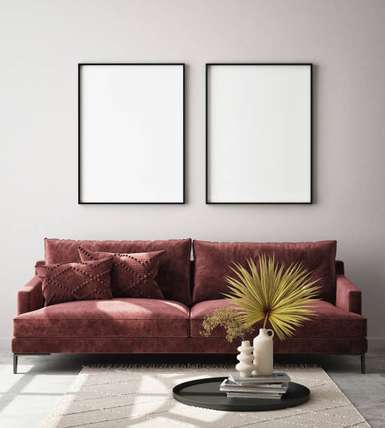 istock mock up poster frame in modern interior background, scandinavian style, 3D render 1287959461