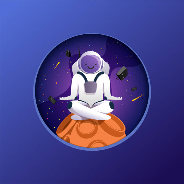 istock Cute yoga astronaut in lotus pose. Meditation and relax. 1287961636