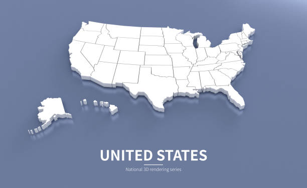 United states Map 3d. National map 3D rendering set in America continent.