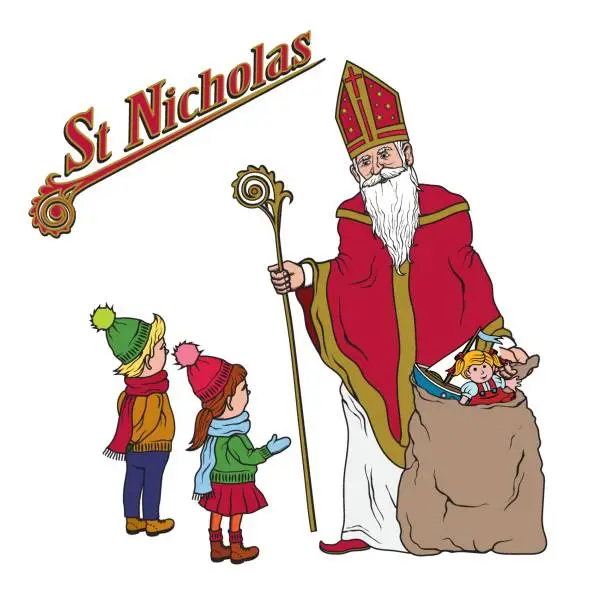 Vector illustration of Saint Nicholas and Children