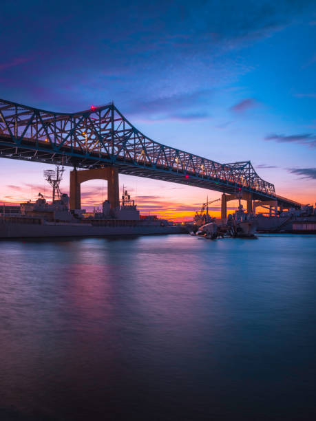 istock Pink Twilight Landscape over Braga Bridge at Heritage State Park in Fall River, Massachusetts 1287964608
