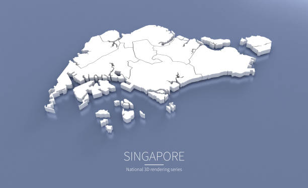 Singapore Map 3d. National map 3D rendering set in Asia. asia countries border rendering map. singapore map stock pictures, royalty-free photos & images