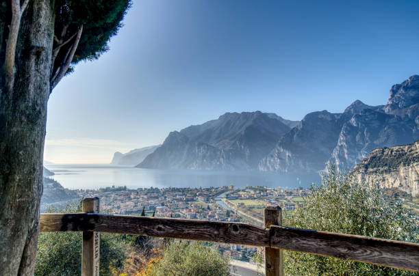 torbole town, the small port on the lake garda in the northern italy scenic panoramic shot. - port alfred imagens e fotografias de stock