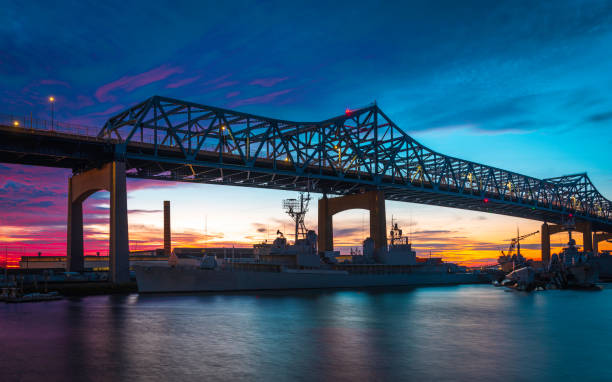 istock Nightscape over Braga Bridge at Heritage State Park in Fall River, Massachusetts 1287968629