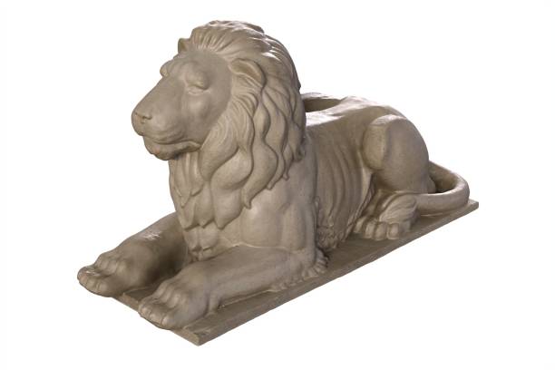 istock 3D render of lying lion stone sculpture isolated on white 1287969674
