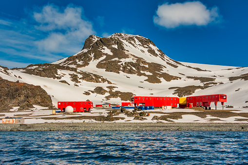 Juan Carlos I Antarctic Base, Spanish scientific base, on the South Shetland Islands, Antarctica, on a sunny day.