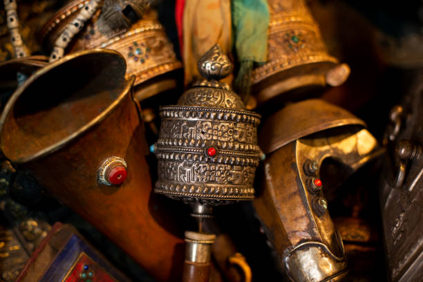 istock Tibetan Buddhism Om Mani Hand made Copper Prayer Wheel 1287972716
