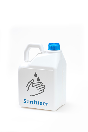 Hand sanitizer bottle on white background.