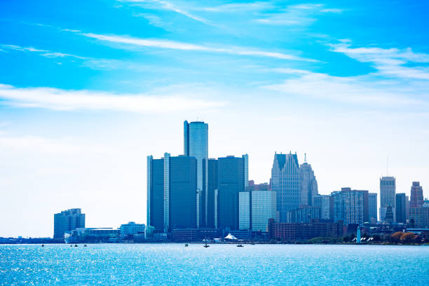 istock Downtown Detroit view over river from Sunset point 1287984133