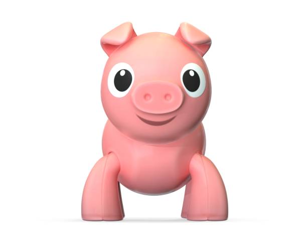 istock 3D render of plastic pink toy pig isolated on white. 1287985018