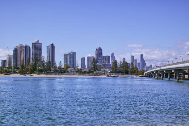 istock Gold Coast river bridge skyline walkway city 1287987468