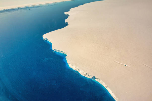 Large ice shelf in Antarctica aerial view
