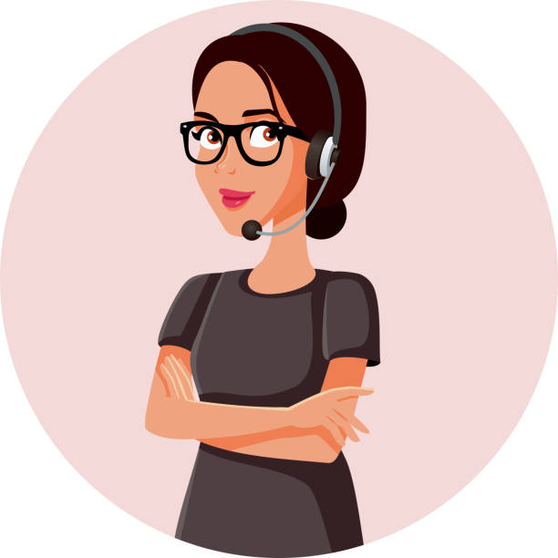 szczęśliwa kobieta call center agent - headset receptionist support telephone stock illustrations