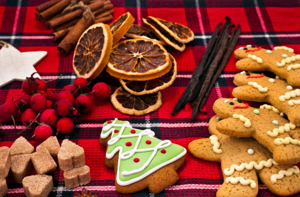 istock Christmas greeting card with cookies and spices 1287995398