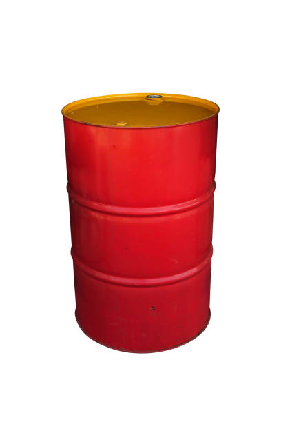 istock Red metal barrels isolated on white 1287999651